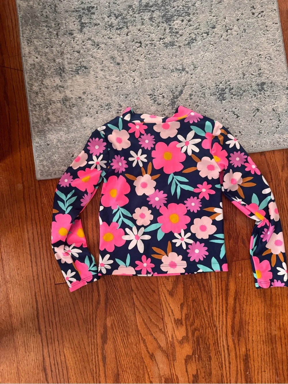 Carter's Navy Floral Long-Sleeve Rash Guard with Pink & Teal Accents
